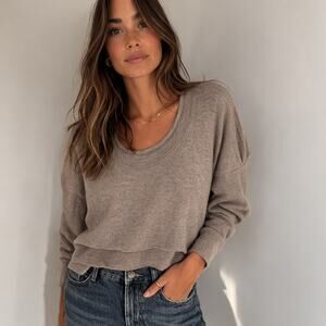 Robert Rodriguez XS Wool Cashmere Layered Look Puff Sleeve Sweater Light Brown